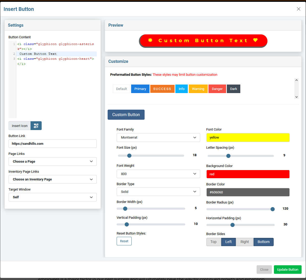 Creating a Custom Button in the Sandhills Editor